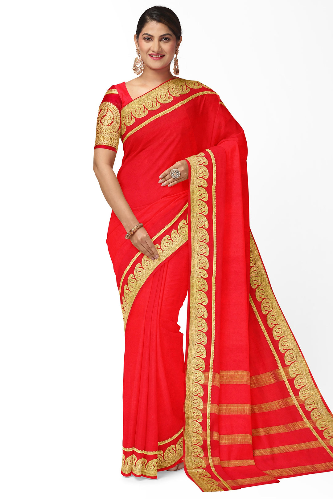 Red Pure Mysore Crepe Silk Saree | SILK MARK CERTIFIED