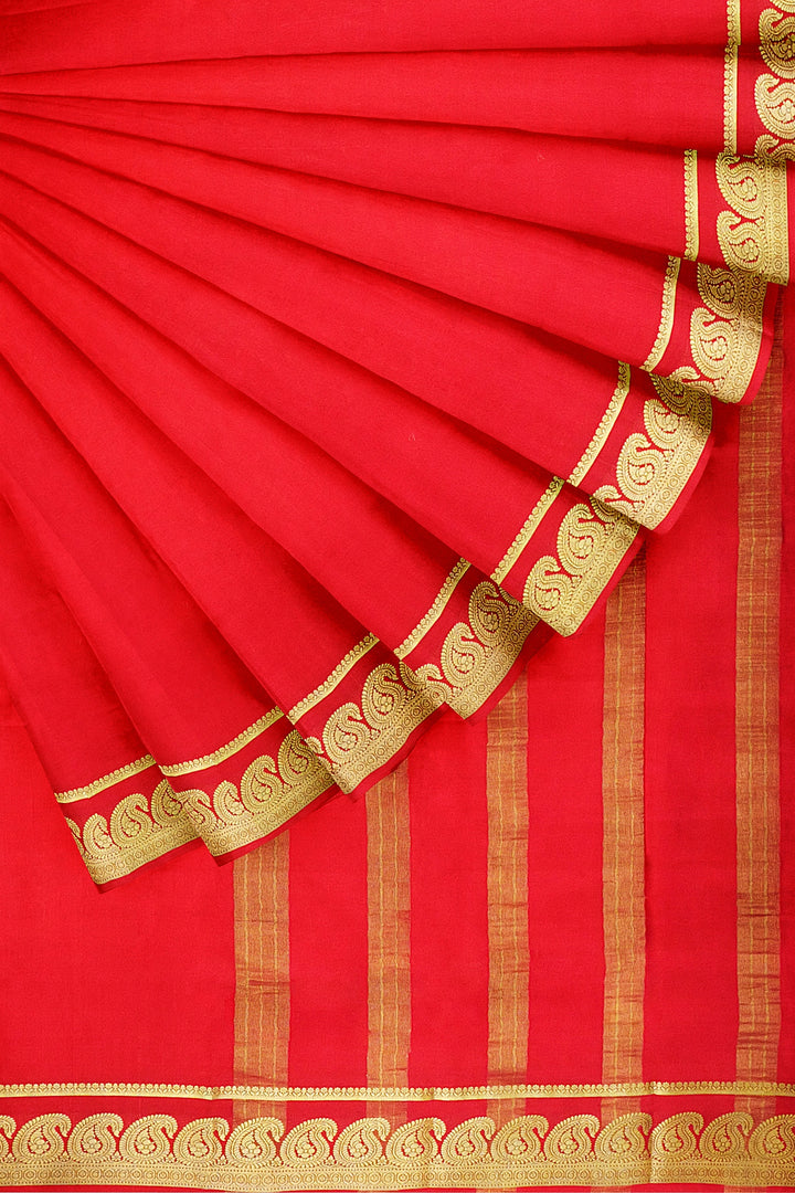 Red Pure Mysore Crepe Silk Saree | SILK MARK CERTIFIED