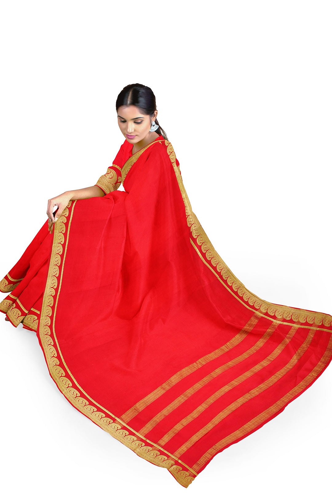 Red Pure Mysore Crepe Silk Saree | SILK MARK CERTIFIED