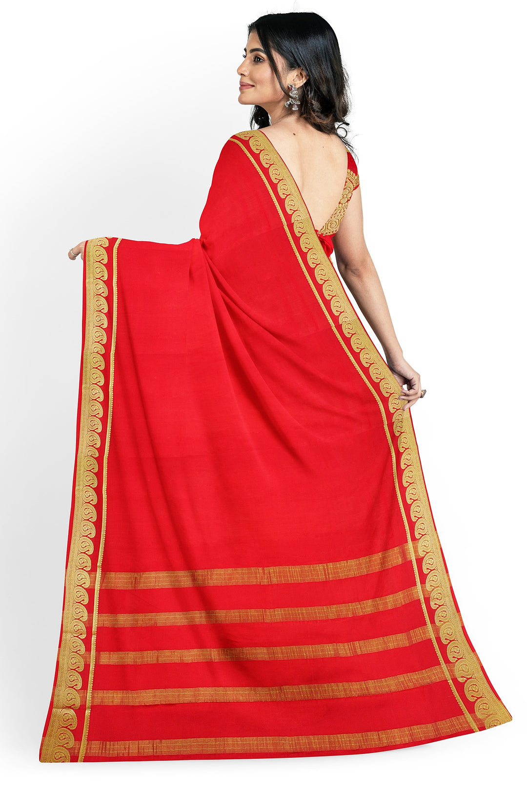 Red Pure Mysore Crepe Silk Saree | SILK MARK CERTIFIED