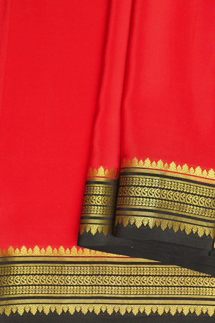 Red Pure Mysore Silk Sarees with Black and Gold Border