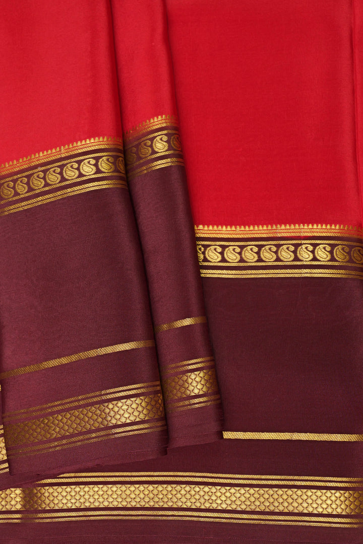 Red and Maroon Color Contrast Border gold lace mysore silk sarees