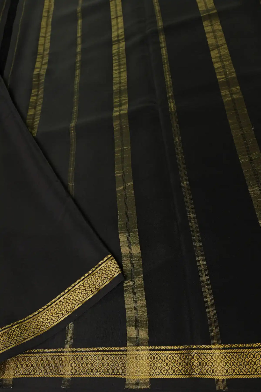 Red and black Mysore silk saree with gold lace