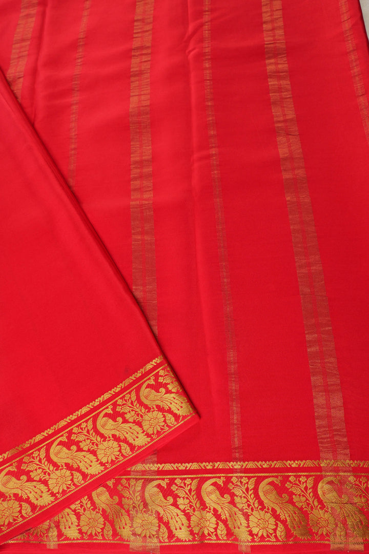 Red pallu in pink Mysore silk saree
