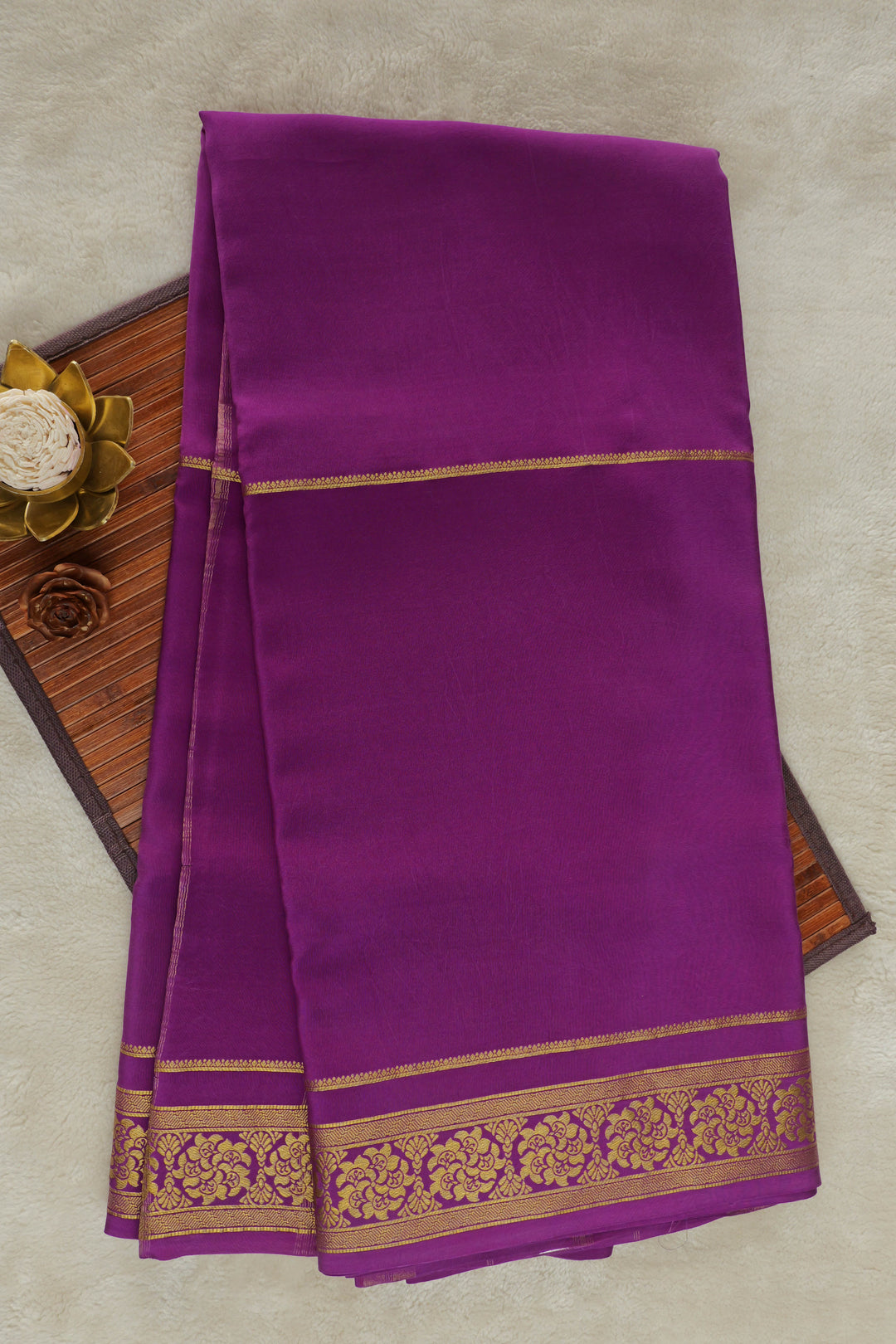 Rich Purple Mysore Silk Saree with Gold Border