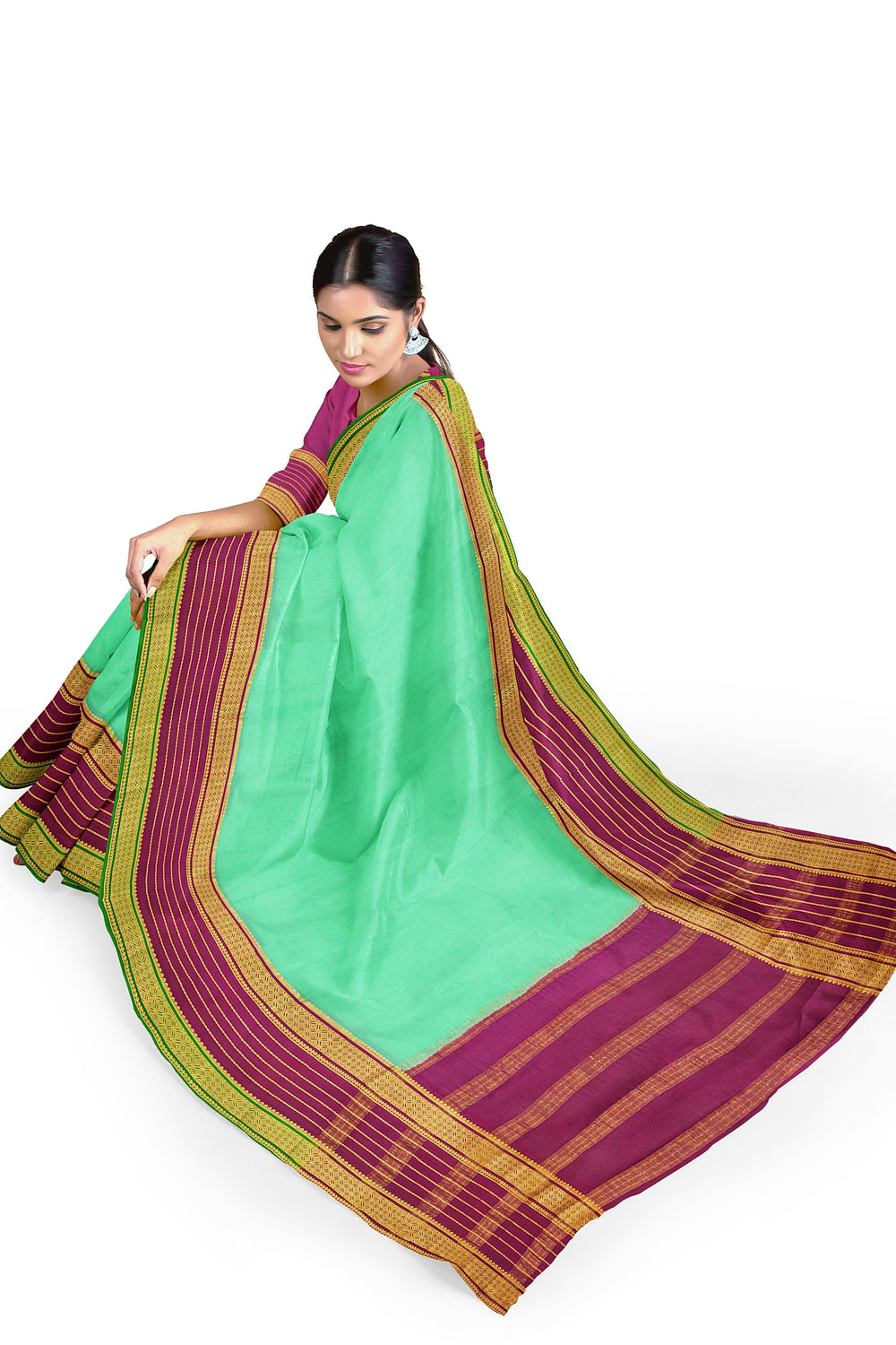 Aqua Green Pure Mysore Crepe Silk 3D Saree