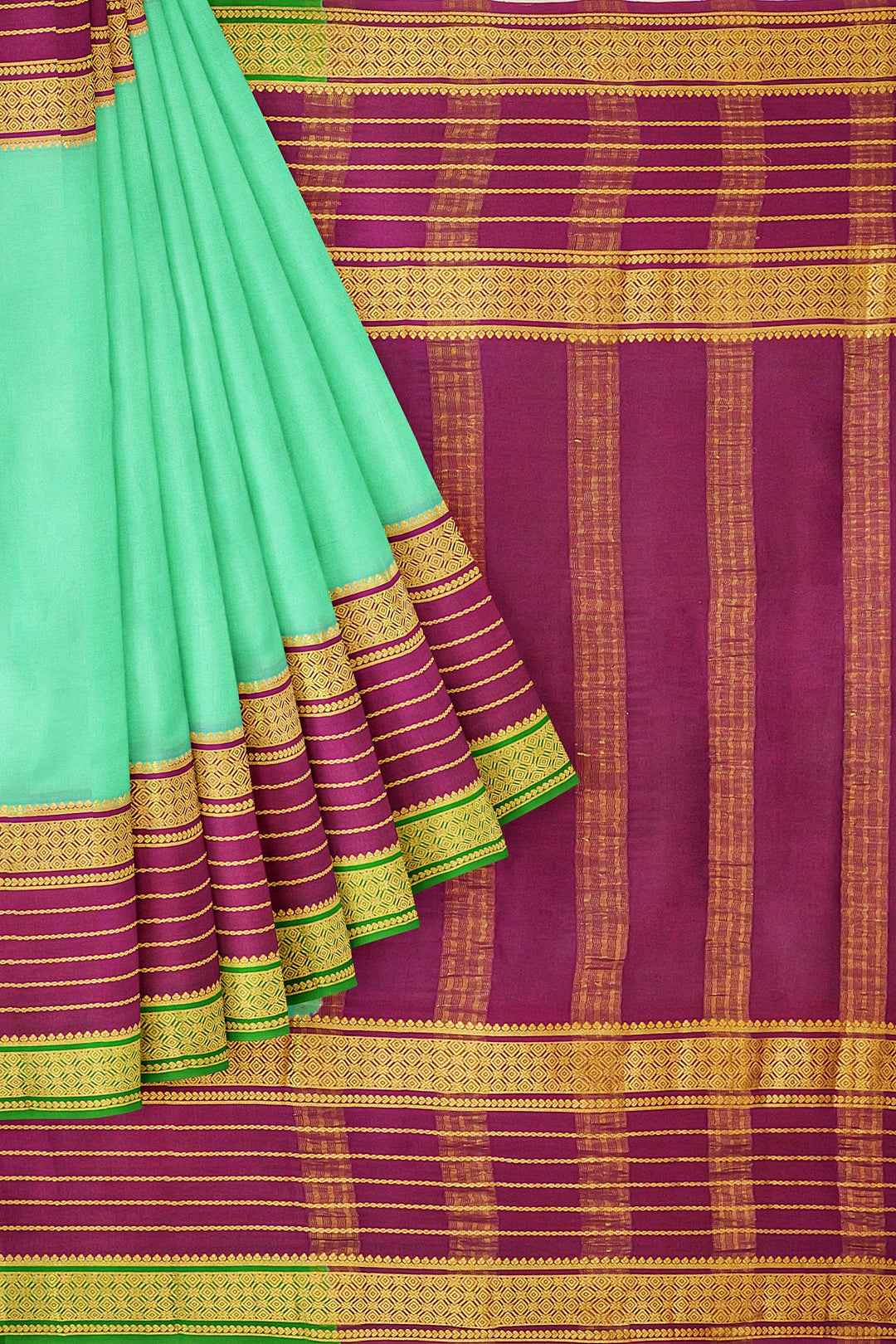 Aqua Green Pure Mysore Crepe Silk 3D Saree