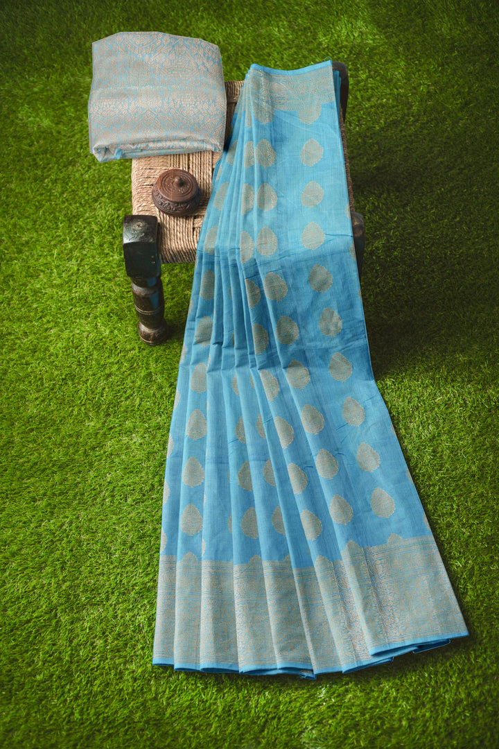 BLUE COLOUR CHINIYA SILK BANARASI HANDLOOM SAREE - ATHARVA