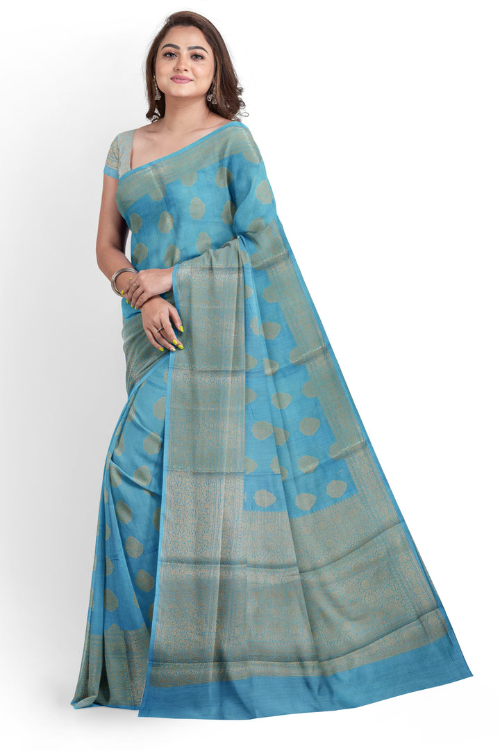 BLUE COLOUR CHINIYA SILK BANARASI HANDLOOM SAREE - ATHARVA