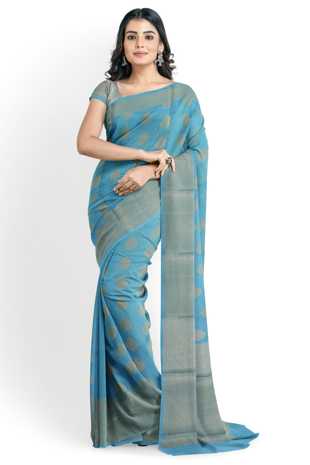 BLUE COLOUR CHINIYA SILK BANARASI HANDLOOM SAREE - ATHARVA