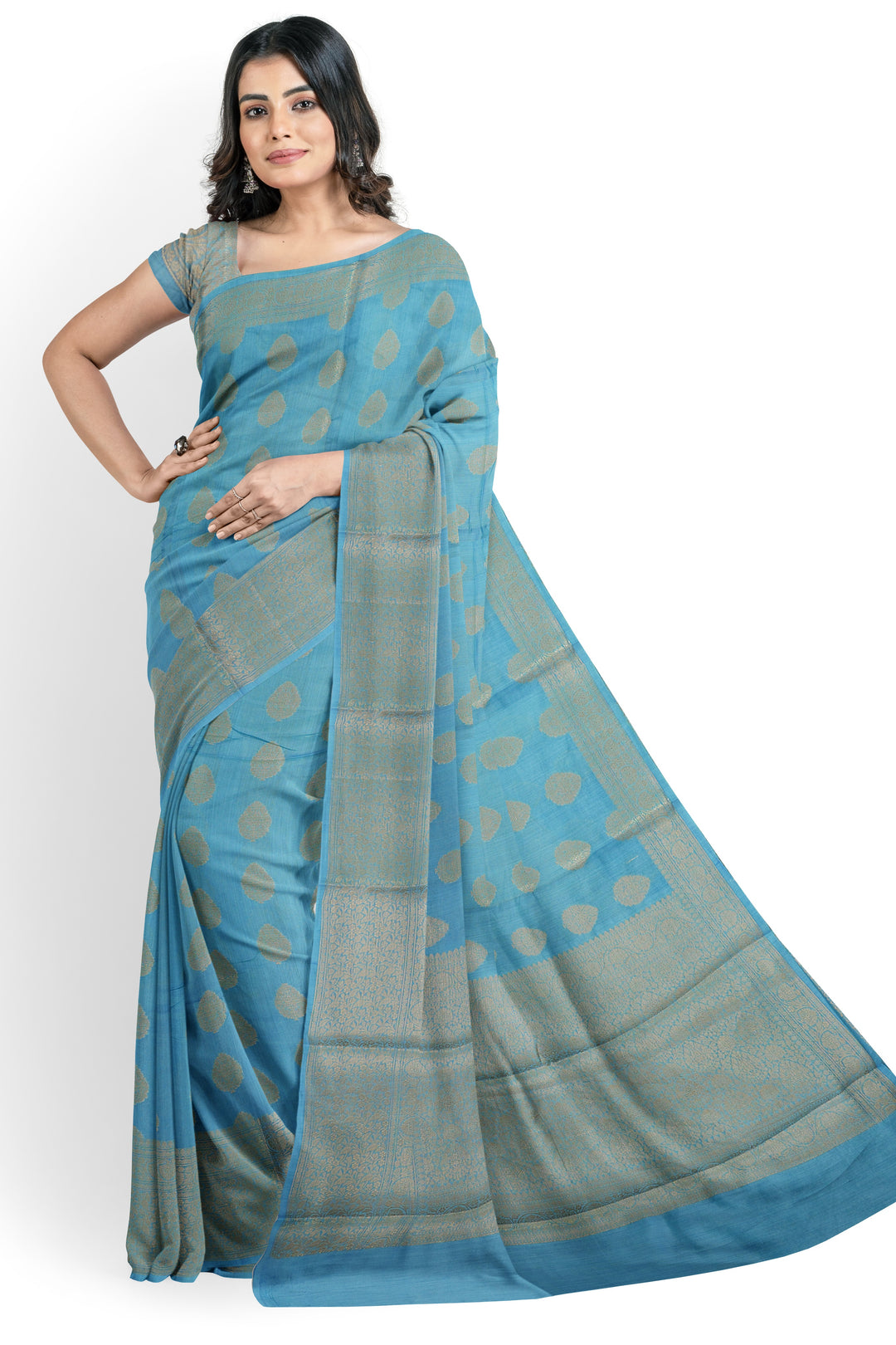 BLUE COLOUR CHINIYA SILK BANARASI HANDLOOM SAREE - ATHARVA