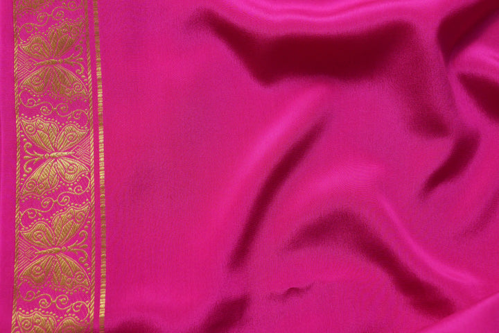 Sky blue body Mysore crepe silk saree, pink blouse – Atharva