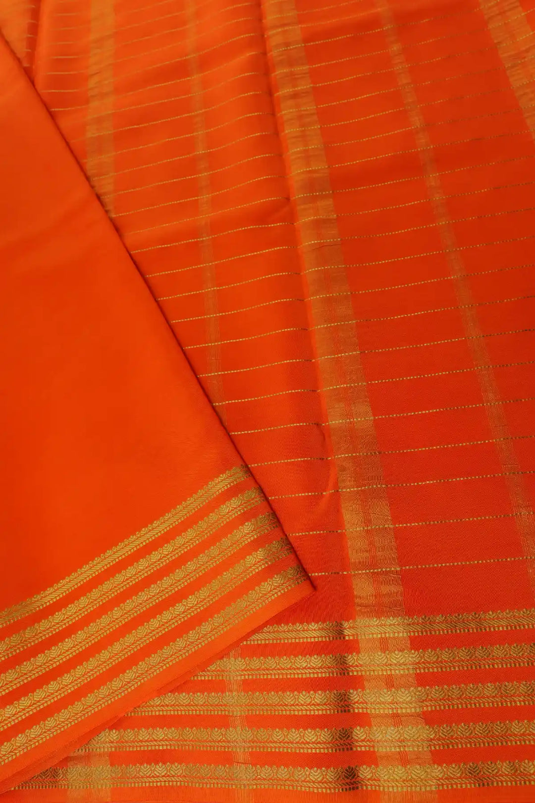Small Checks Mysore Silk Sarees In Green and Orange Color with Contrast Orange Blouse