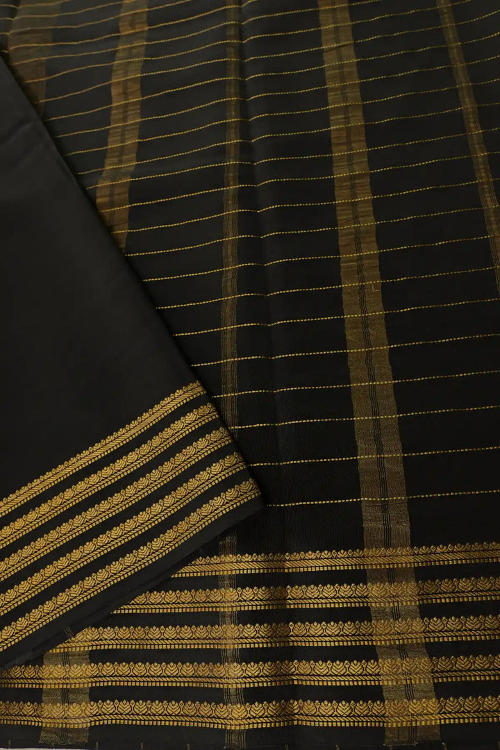 Small Checks Mysore Silk Sarees In Pink and Black Color with Contrast Pallu