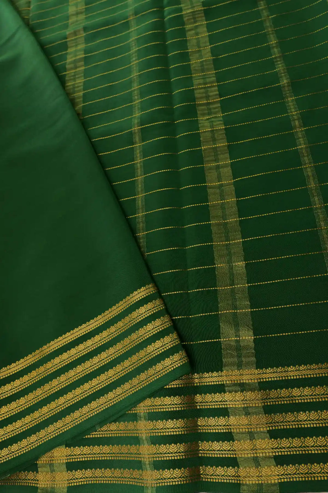 Small Checks Mysore Silk Sarees In Yellow and Greeen Color with Gold Border