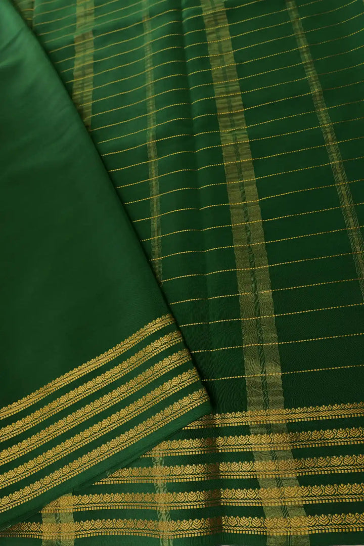 Small Checks Mysore Silk Sarees In Yellow and Greeen Color with Gold Border