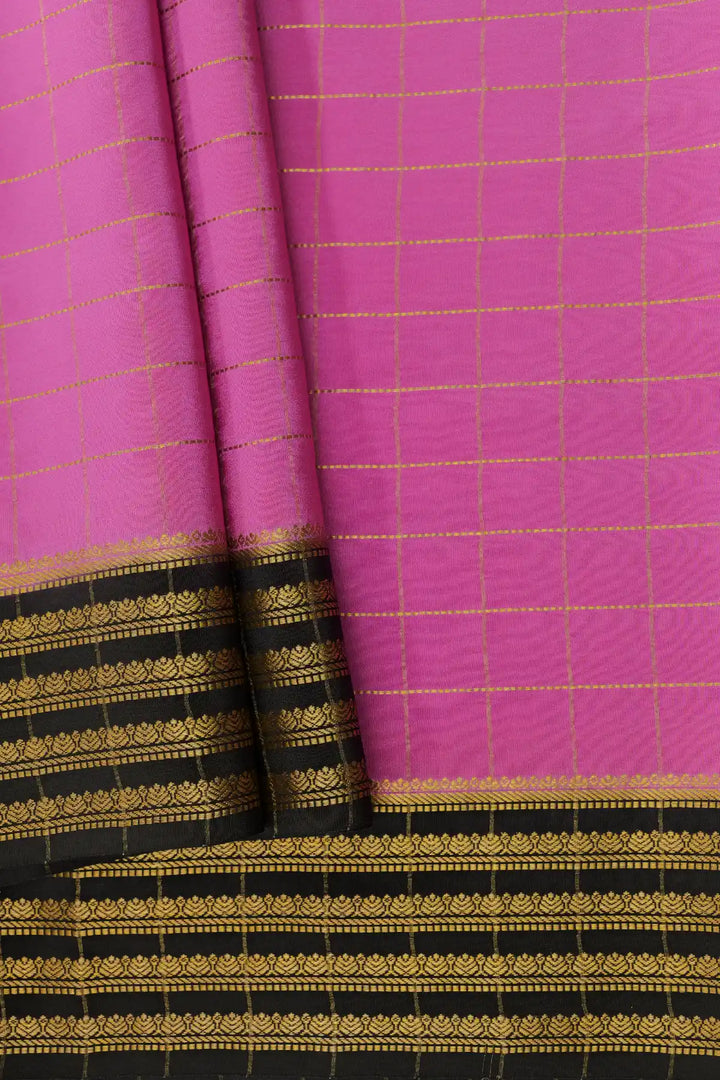  Small Checks Pink and Black Color Mysore Silk New Collection Sarees