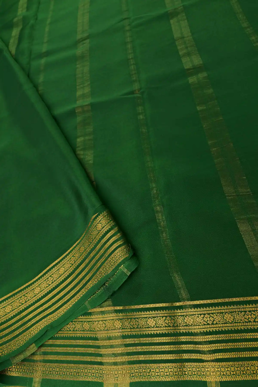 Traditional Red Mysore Silk Saree with Green Zari Work