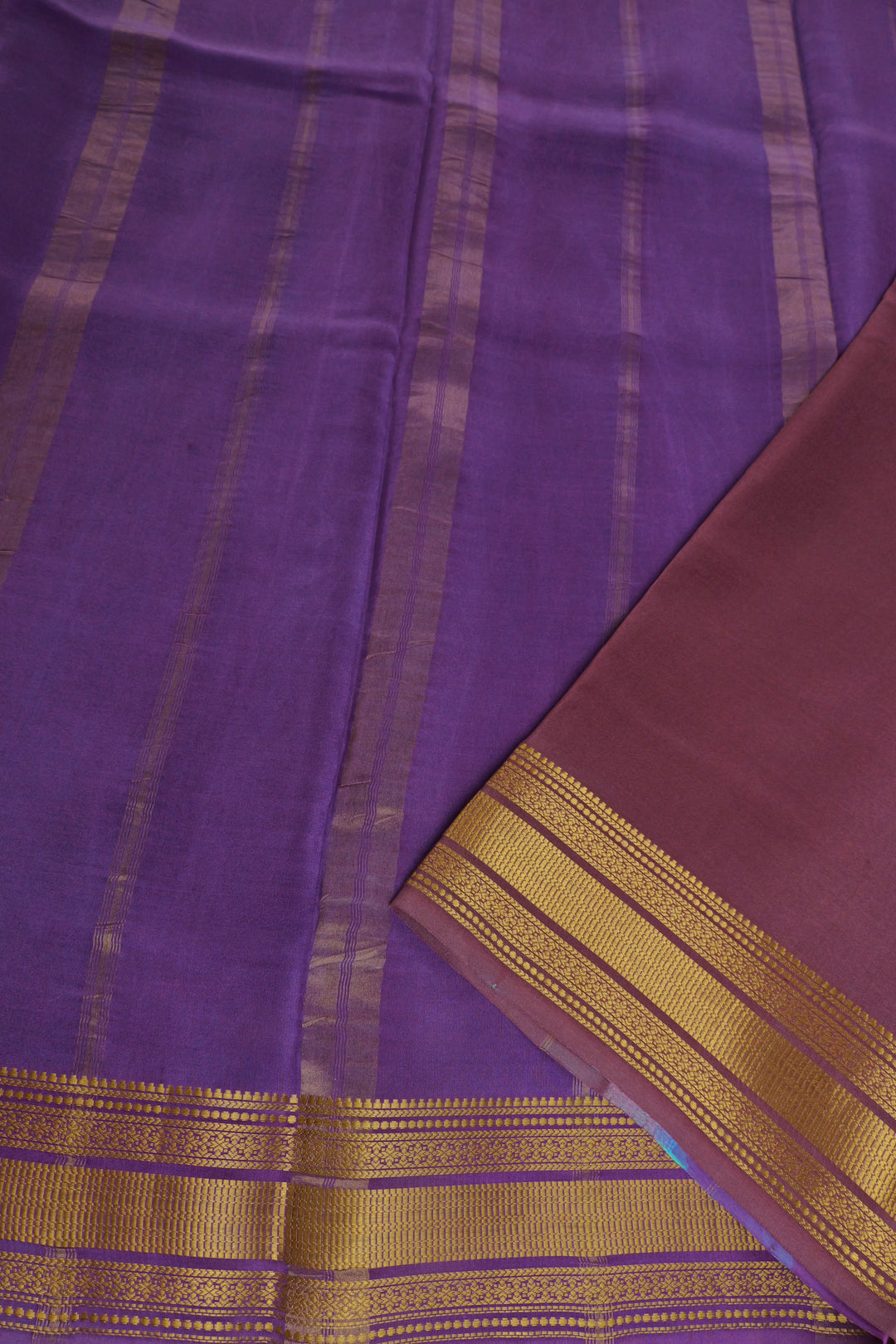 Turquoise Mysore Silk Saree contrasting purple pallu