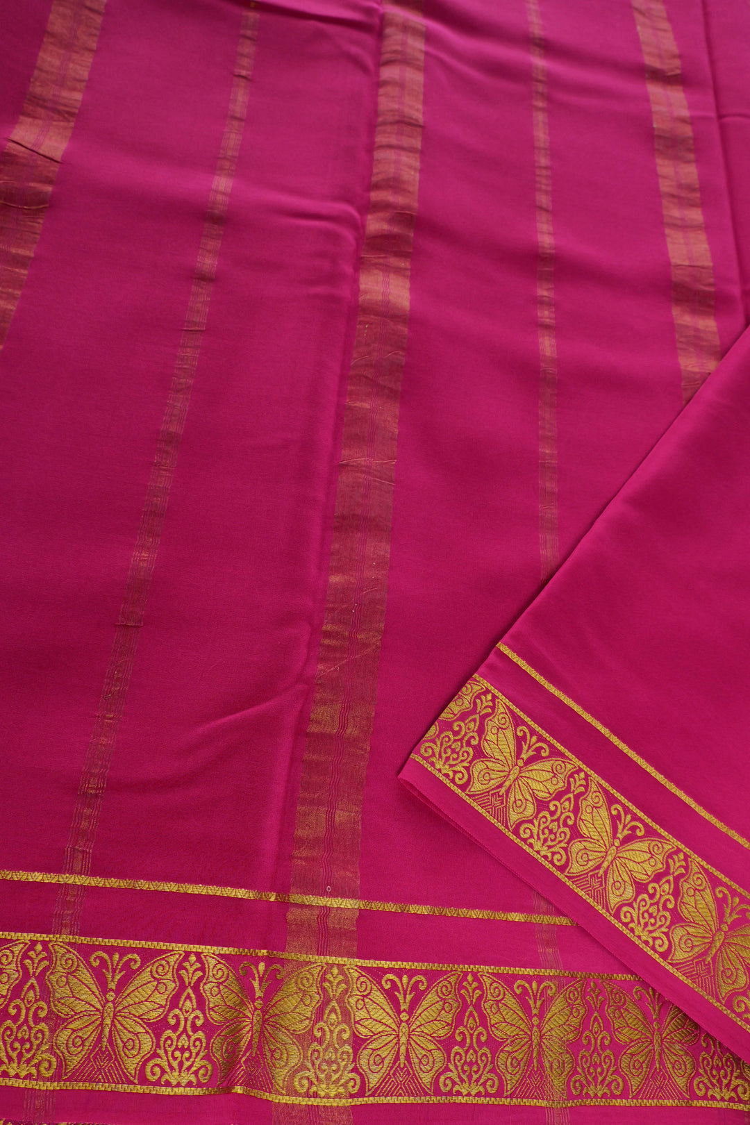 Turquoise Mysore silk saree with pink contrast pallu