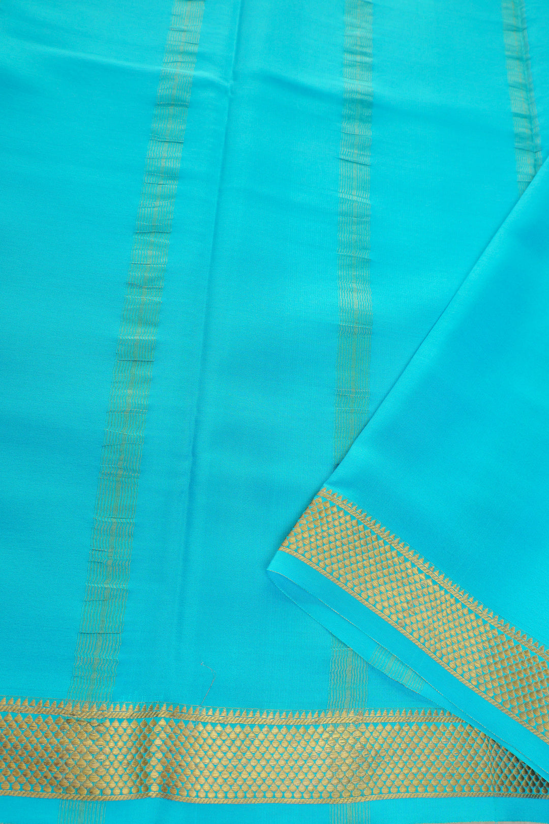 Turquoise Mysore silk saree with rich gold woven pallu