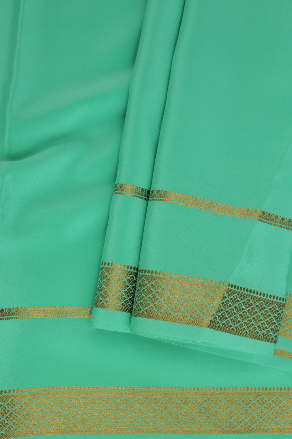 Turquoise pure Mysore silk saree with gold zari borde