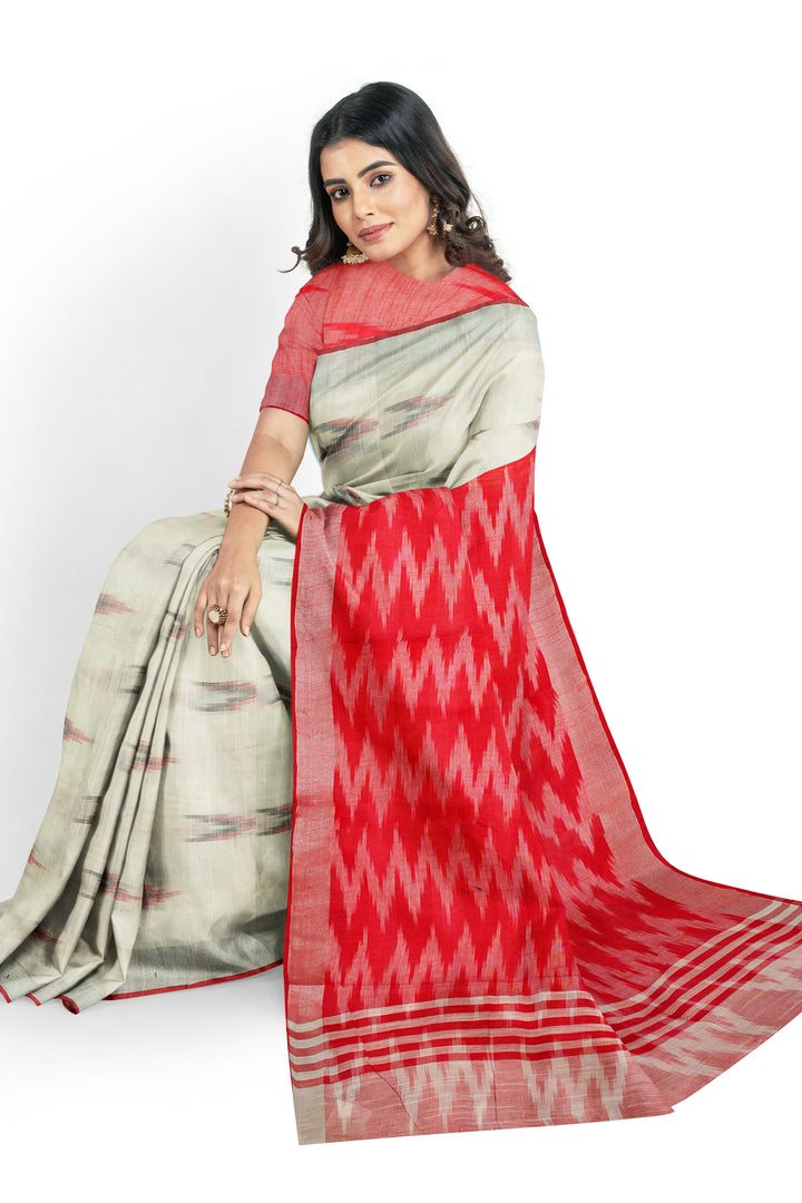 WHITE COLOUR BLENDED CHANDERI COTTON BANARASI HANDLOOM SAREE - ATHARVA