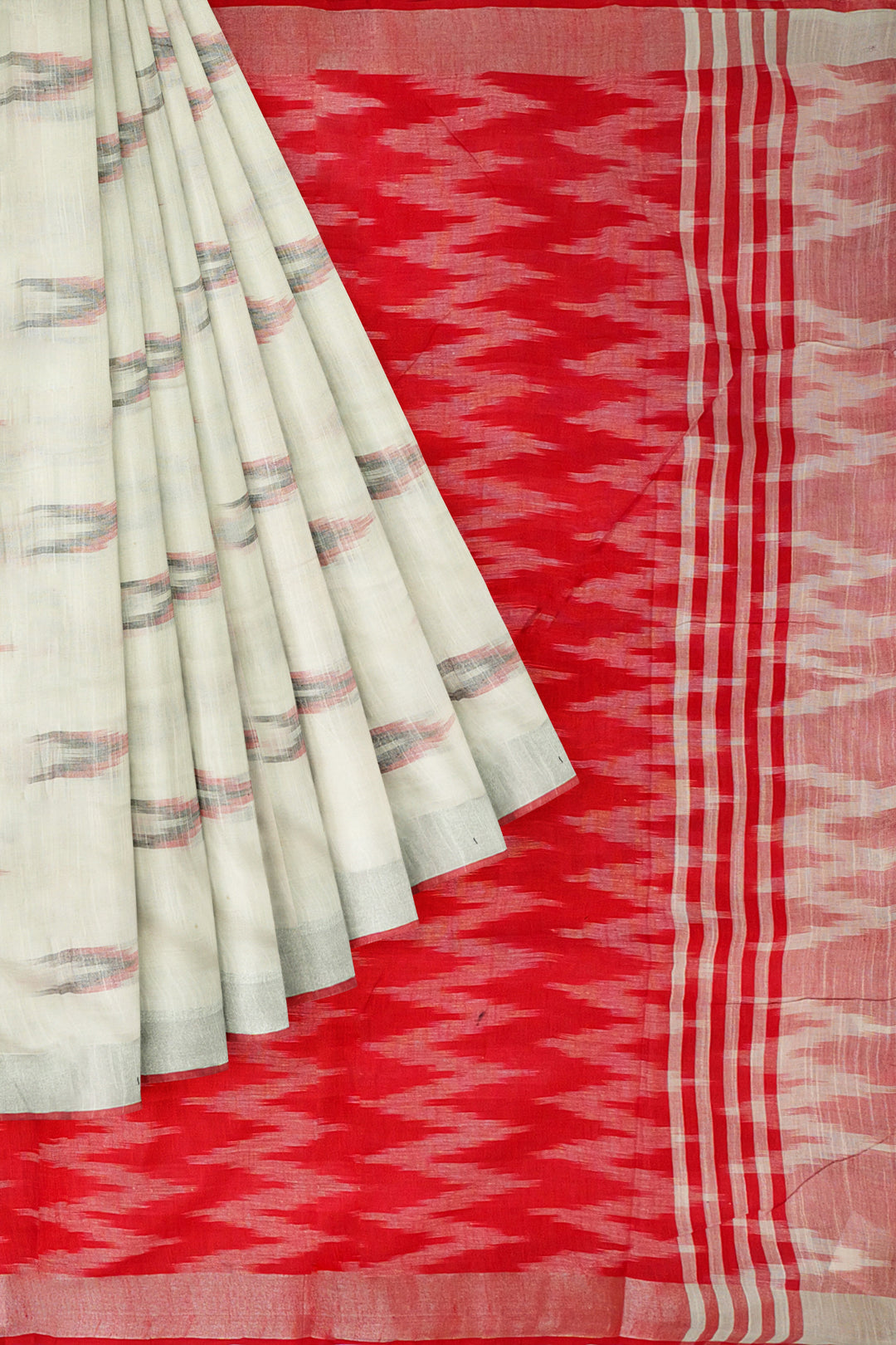 WHITE COLOUR BLENDED CHANDERI COTTON BANARASI HANDLOOM SAREE - ATHARVA