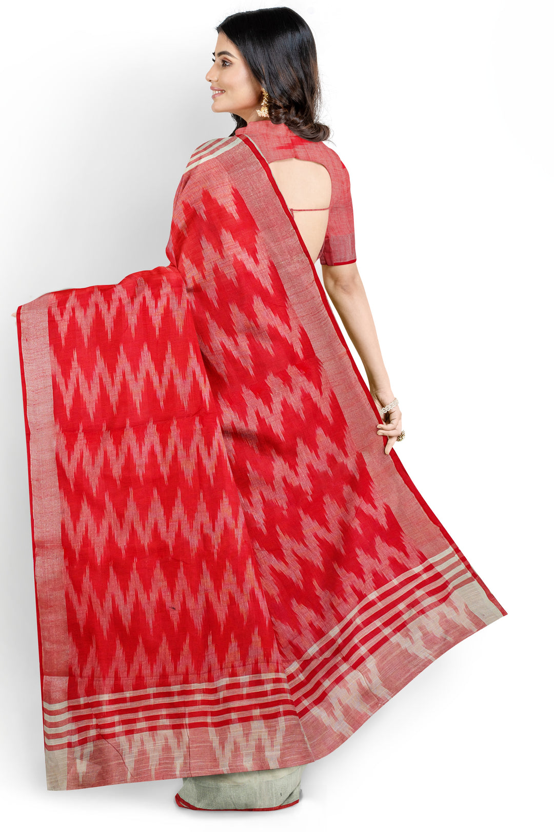 WHITE COLOUR BLENDED CHANDERI COTTON BANARASI HANDLOOM SAREE - ATHARVA