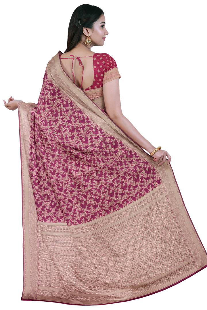 WINE COLOUR BLENDED COTTON SADA BANARASI HANDLOOM SAREE - ATHARVA