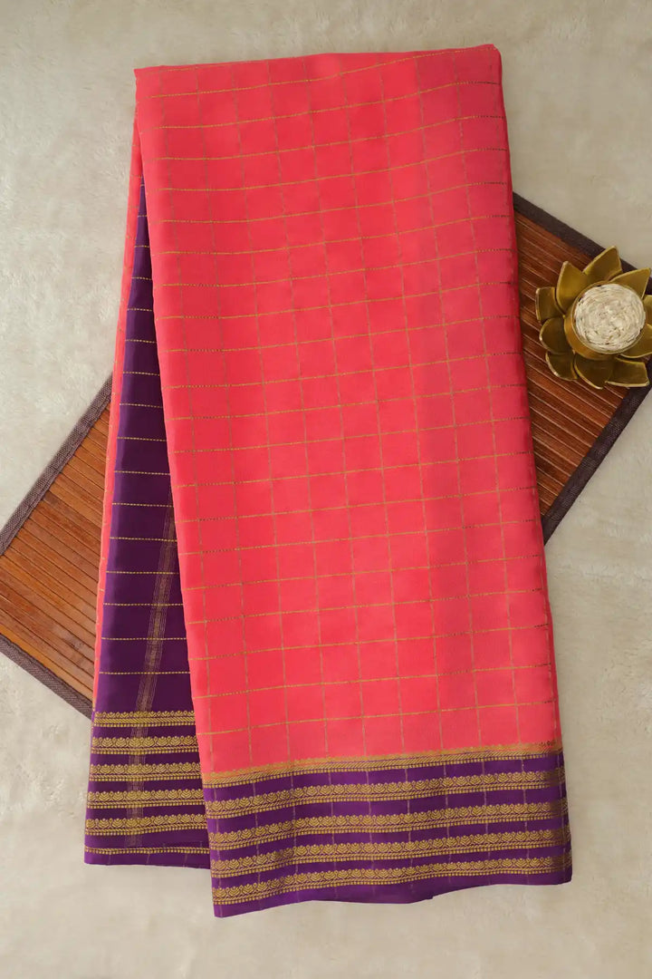 Wedding Mysore silk saree in pink with gold zari work