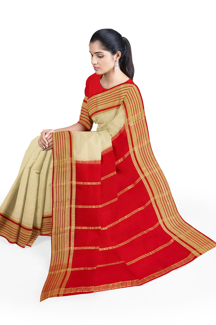 Cream White Pure Mysore Crepe Silk Saree | SILK MARK CERTIFIED