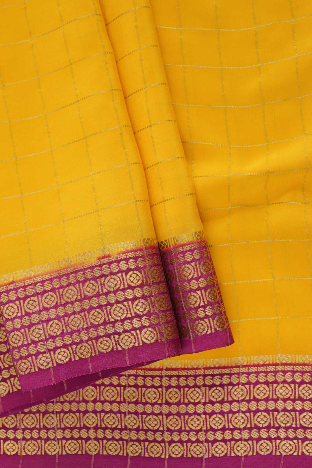 YELLOW AND GOLDEN BORDER IN MYSORE CREPE SILK SAREES