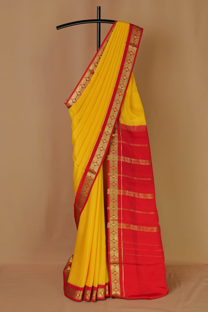 YELLOW ORANGE MYSORE SILK SAREE