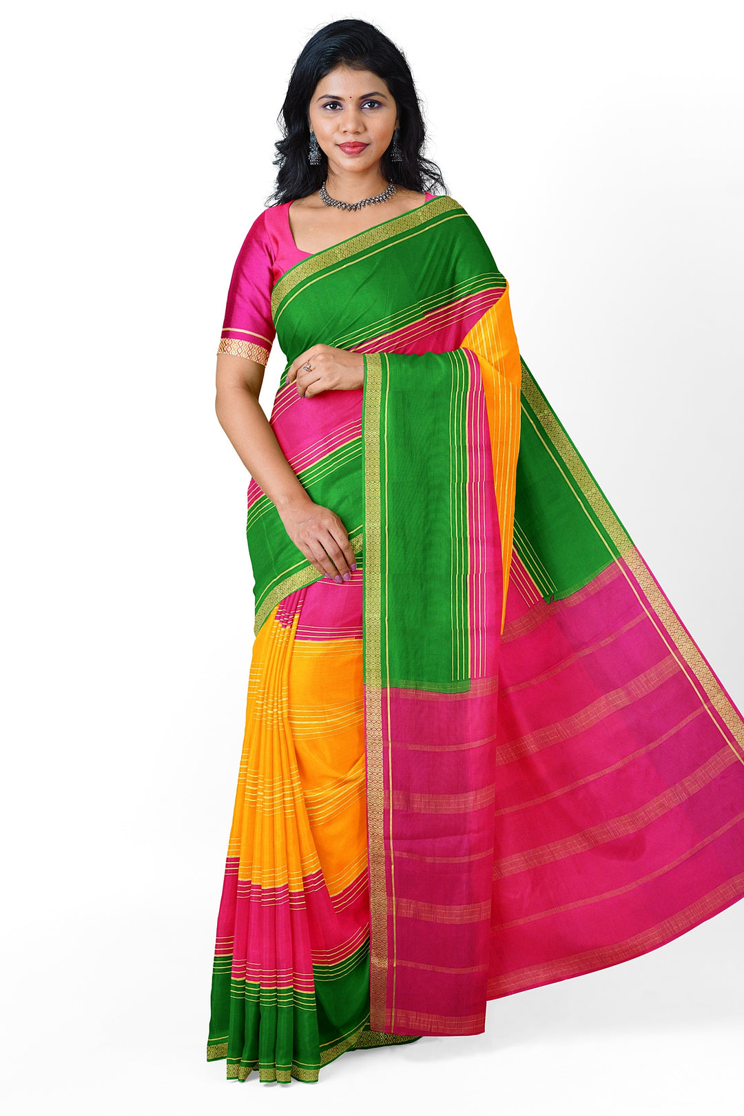 Yellow Pure Mysore Crepe Silk Saree | SILK MARK CERTIFIED