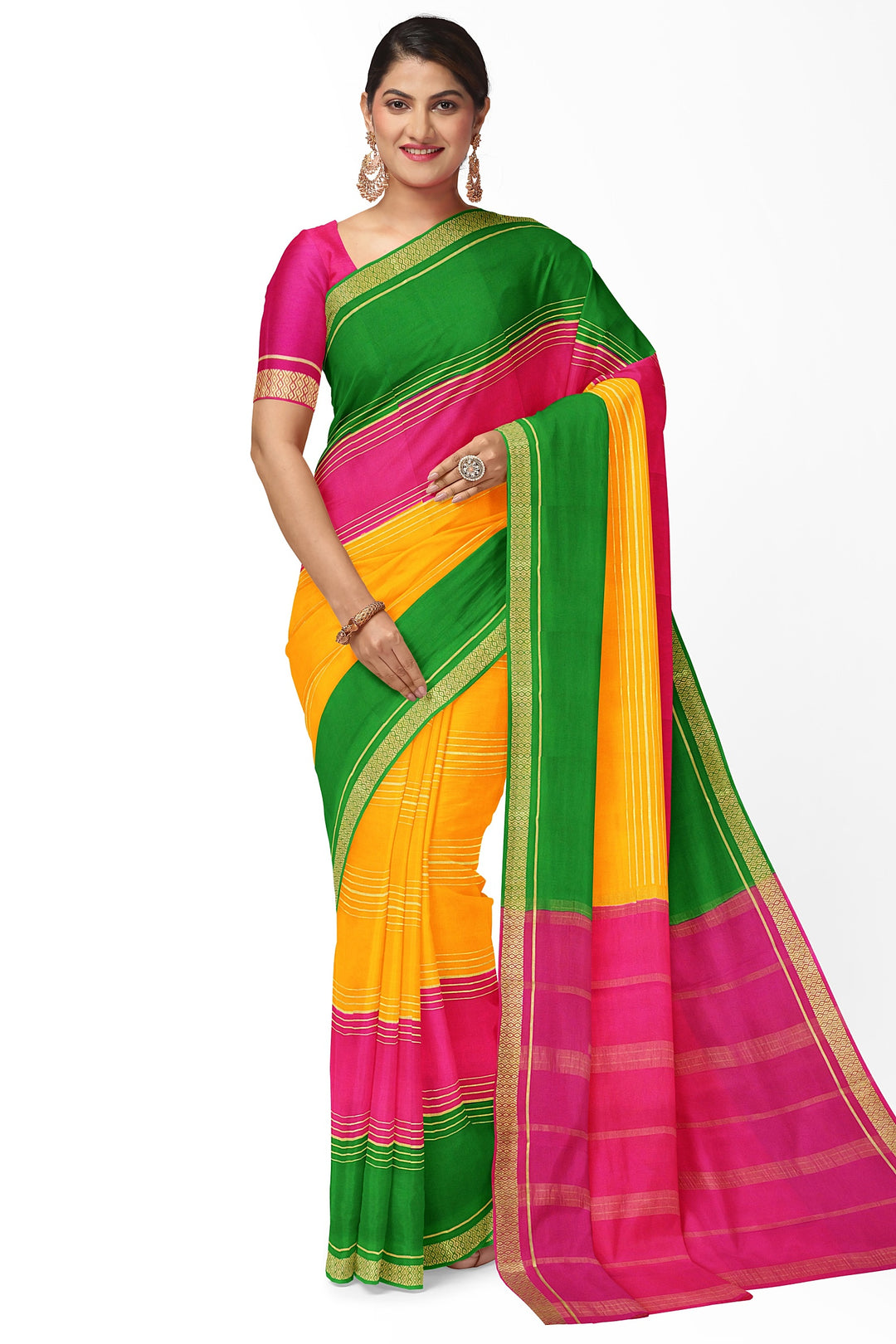 Yellow Pure Mysore Crepe Silk Saree | SILK MARK CERTIFIED