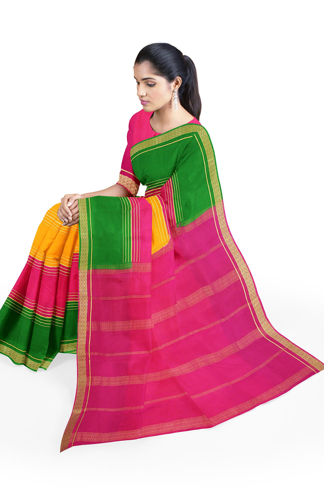 Yellow Pure Mysore Crepe Silk Saree | SILK MARK CERTIFIED