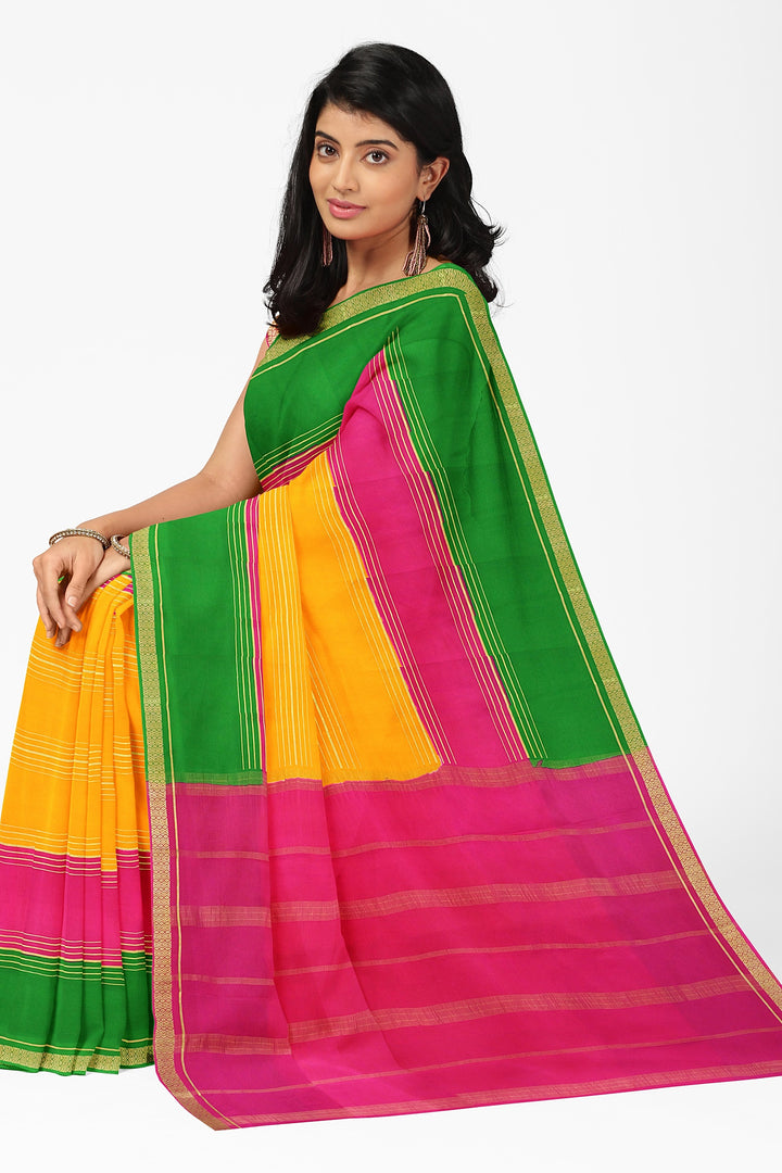 Yellow Pure Mysore Crepe Silk Saree | SILK MARK CERTIFIED