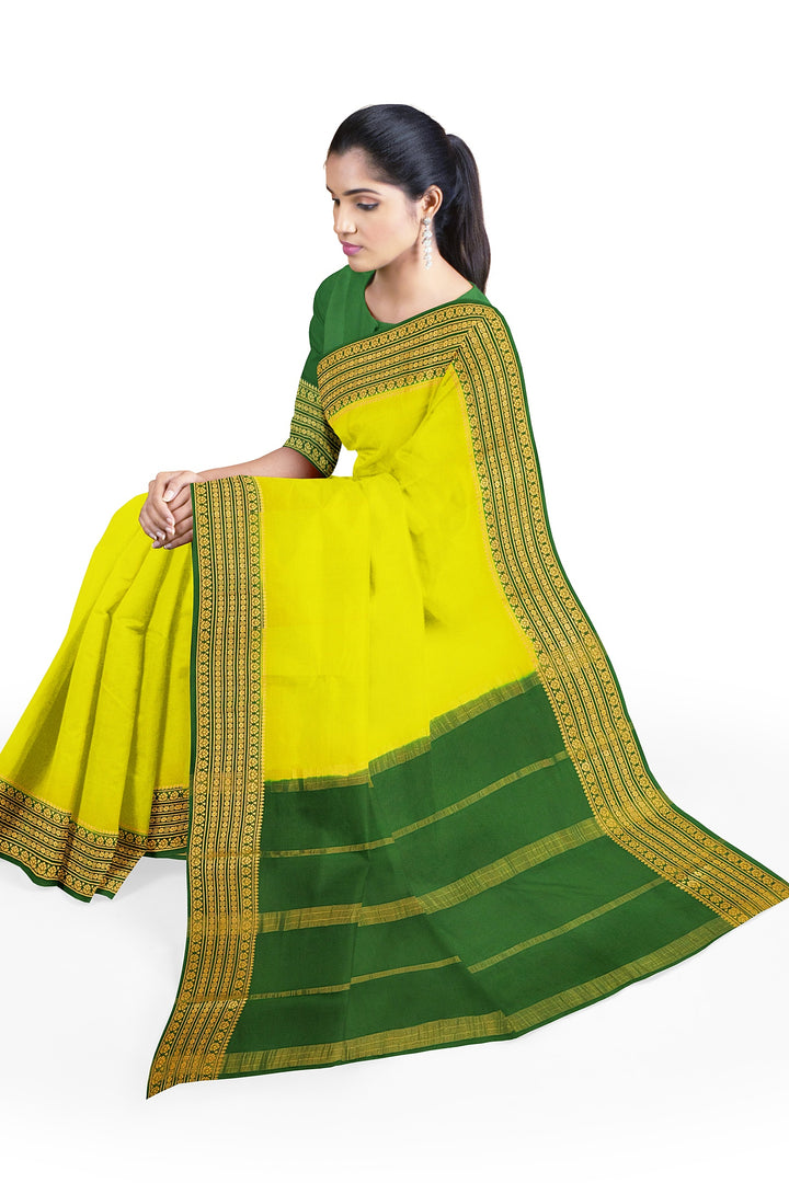 Neon Yellow Pure Mysore Crepe Silk Saree | SILK MARK CERTIFIED