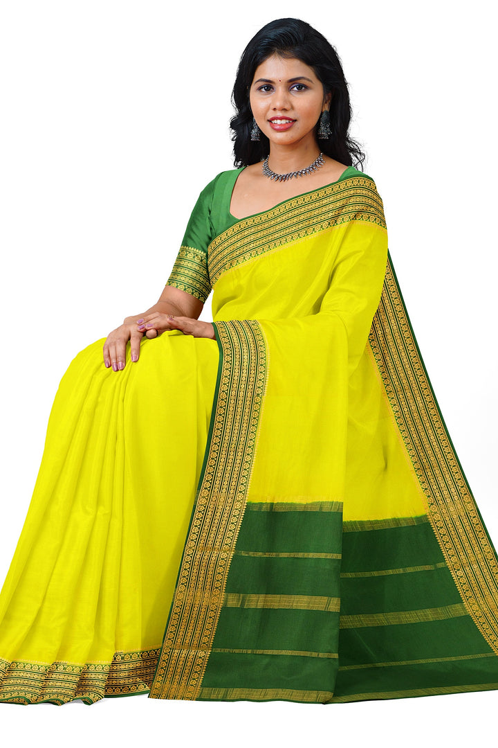 Neon Yellow Pure Mysore Crepe Silk Saree | SILK MARK CERTIFIED