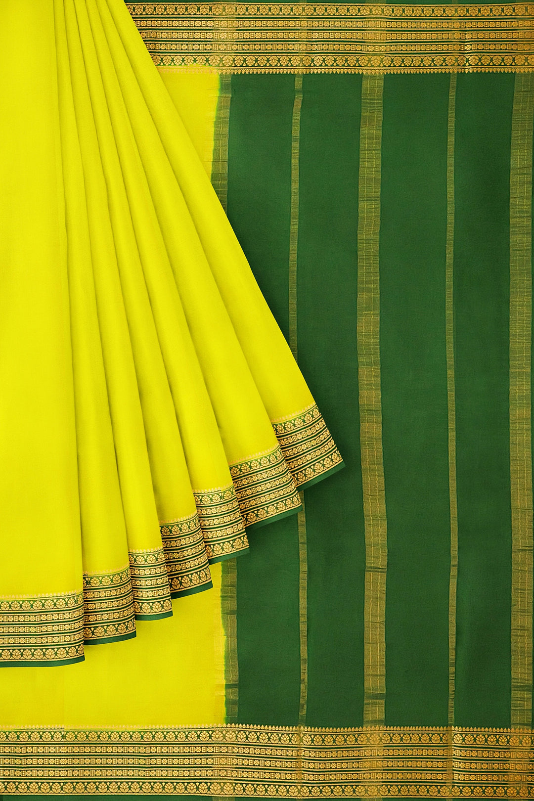 Neon Yellow Pure Mysore Crepe Silk Saree | SILK MARK CERTIFIED