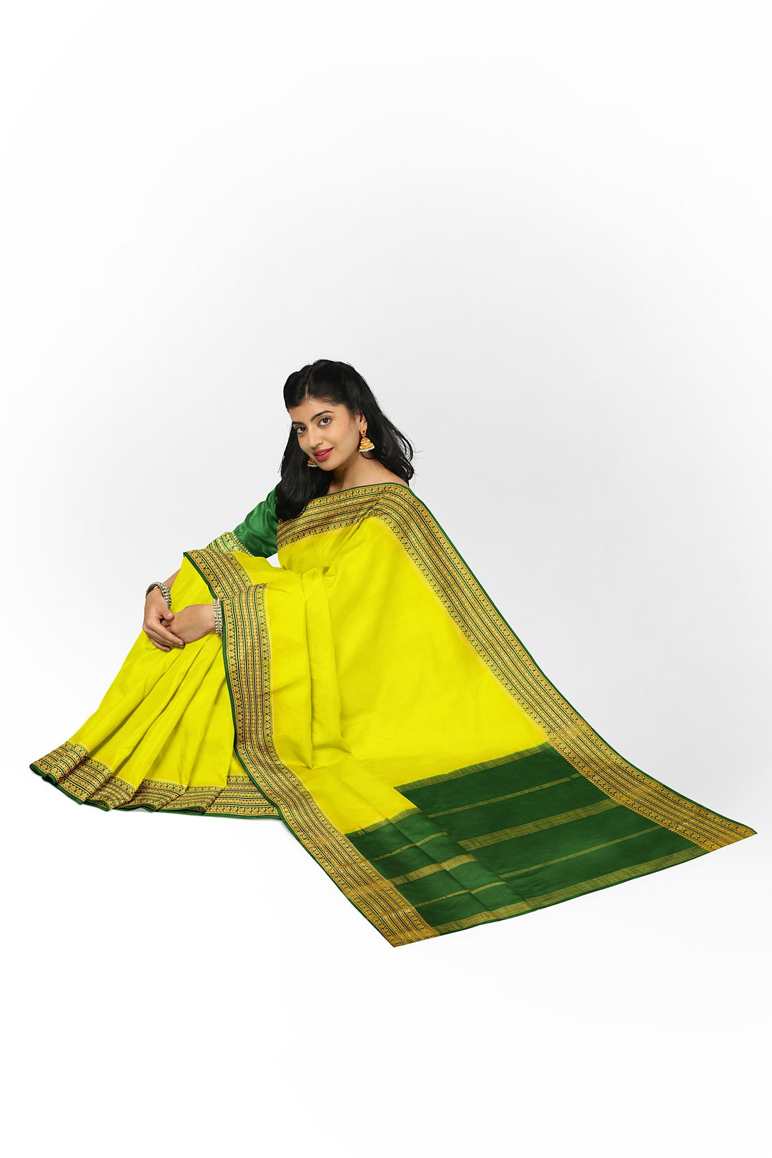 Neon Yellow Pure Mysore Crepe Silk Saree | SILK MARK CERTIFIED