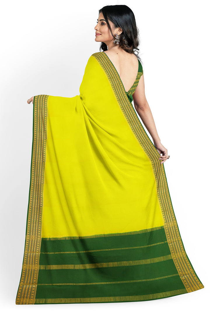 Neon Yellow Pure Mysore Crepe Silk Saree | SILK MARK CERTIFIED