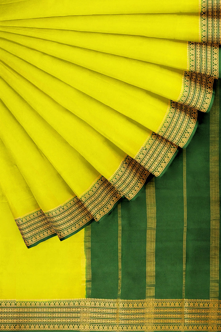 Neon Yellow Pure Mysore Crepe Silk Saree | SILK MARK CERTIFIED