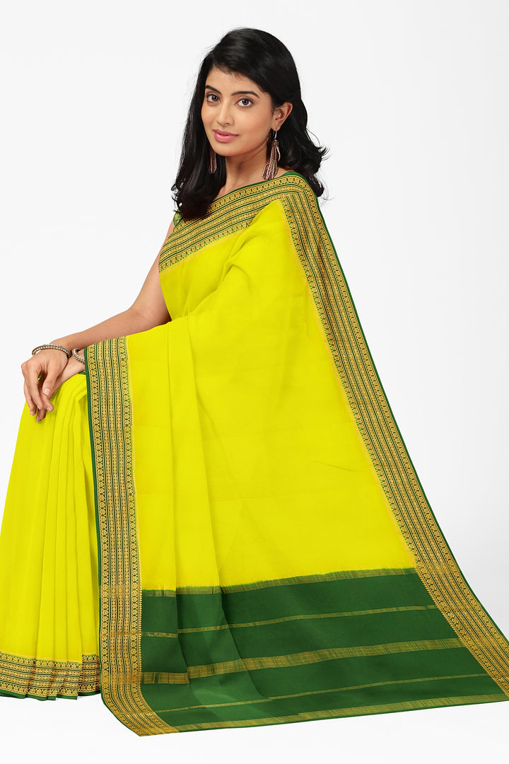 Neon Yellow Pure Mysore Crepe Silk Saree | SILK MARK CERTIFIED