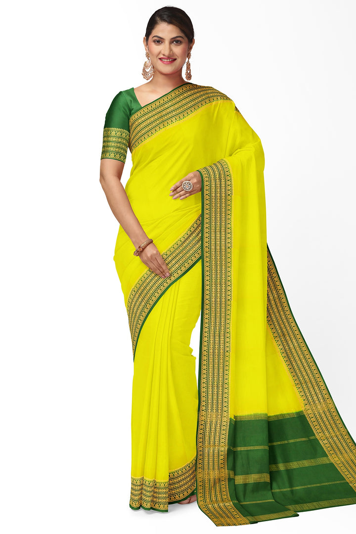 Neon Yellow Pure Mysore Crepe Silk Saree | SILK MARK CERTIFIED