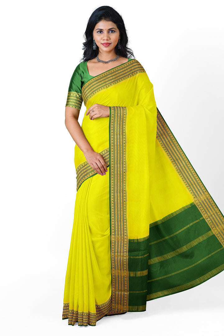 Neon Yellow Pure Mysore Crepe Silk Saree | SILK MARK CERTIFIED