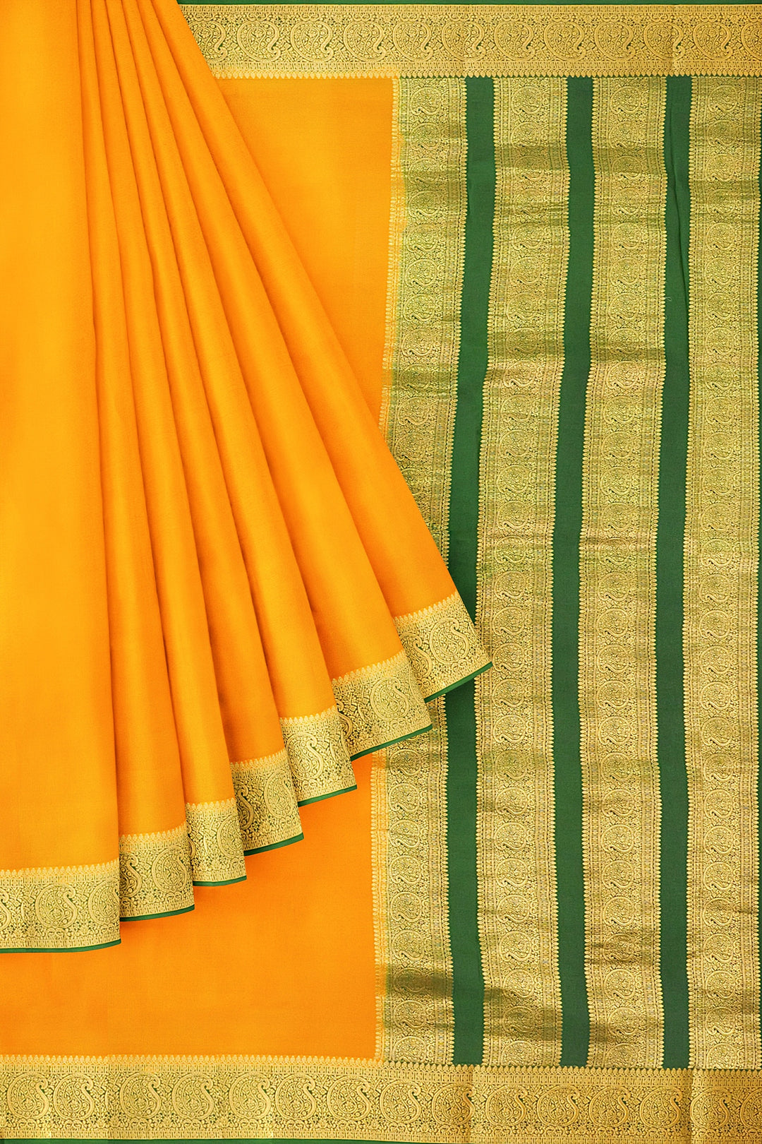 Yellow Pure Mysore Crepe Silk Saree | SILK MARK CERTIFIED