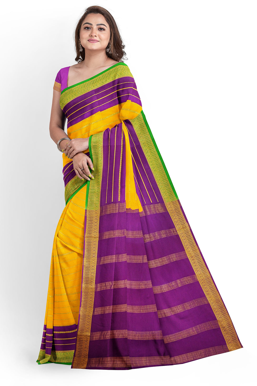 Yellow Pure Mysore Crepe Silk 3D Saree | SILK MARK CERTIFIED