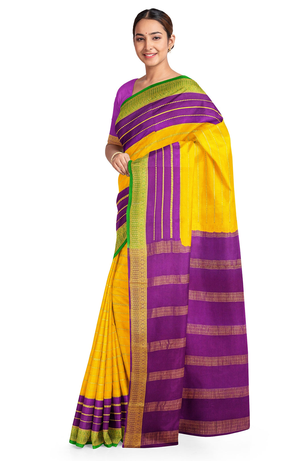 Yellow Pure Mysore Crepe Silk 3D Saree | SILK MARK CERTIFIED